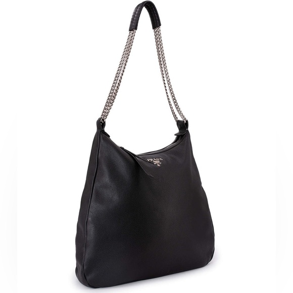 AUTHENTIC* PRADA Chain Handle Hobo Bag In Black Brand NEW Purchased in Italy - Picture 1 of 10